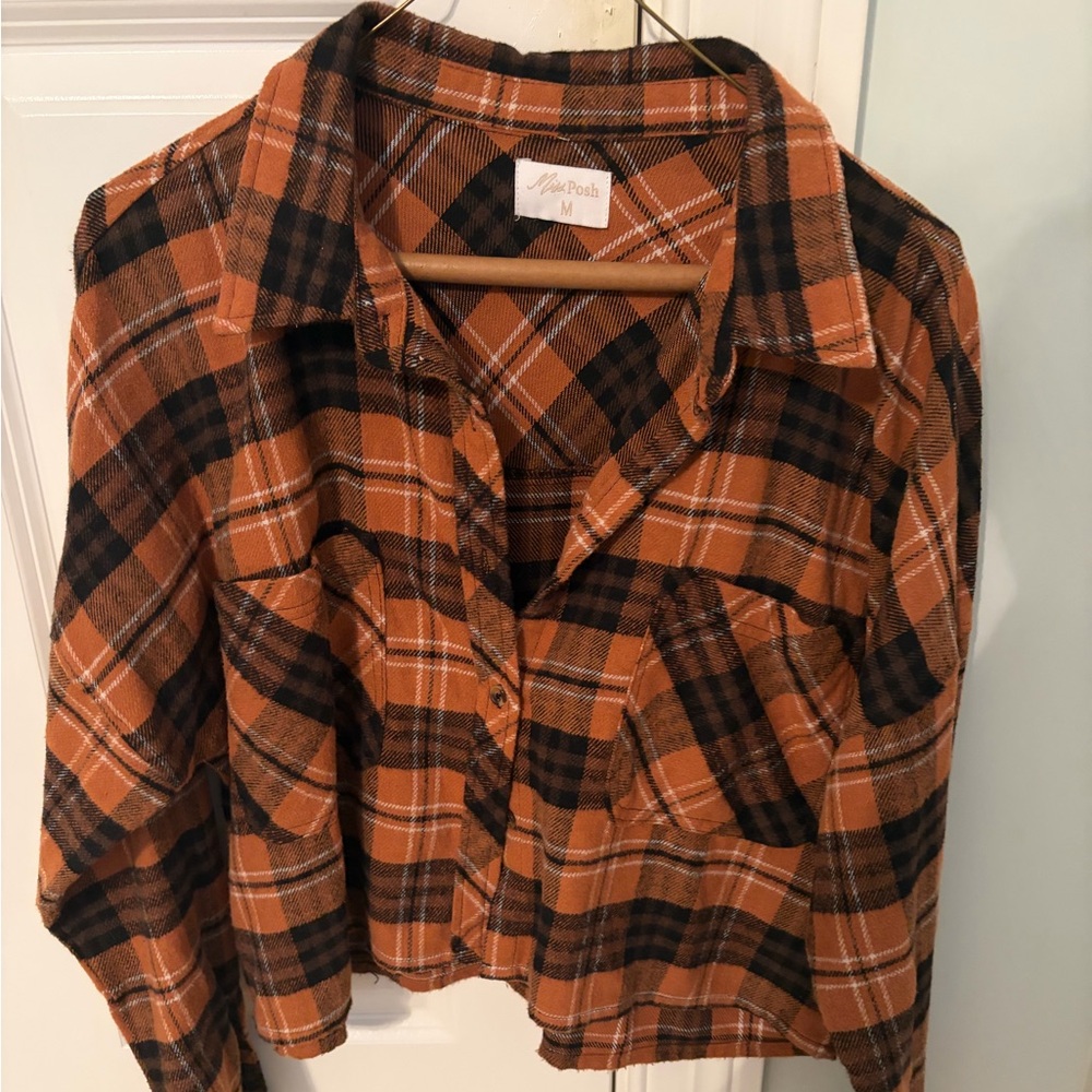 MixPosh Orange & Black Plaid Button-Up Shirt